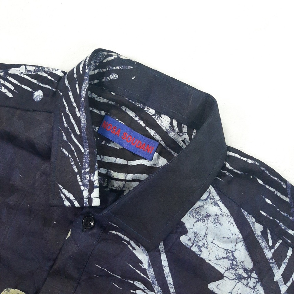 Nosa Soudani made in Nigeria Mens Batik Short Sleeve Shirt‎ Navy Blue